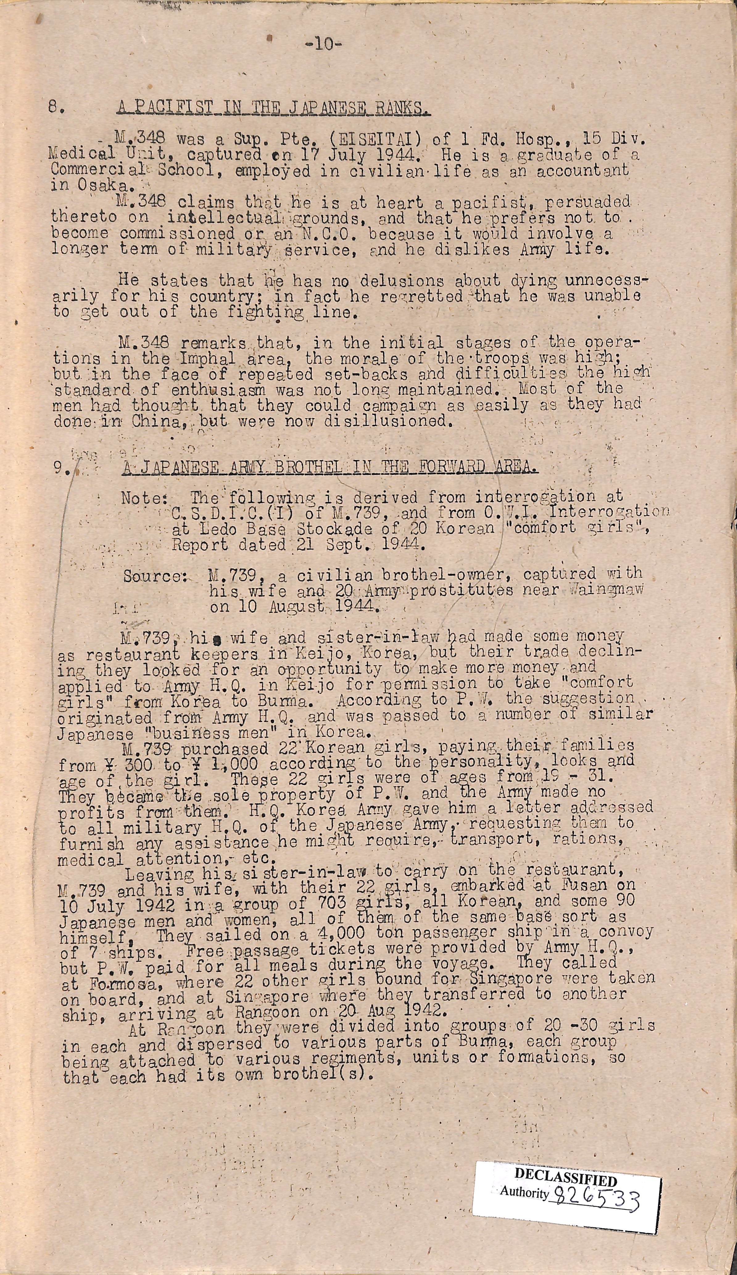 SEATIC Interrogation Bulletin No. 2_ Content related to a Japanese Army brothel in the forward area