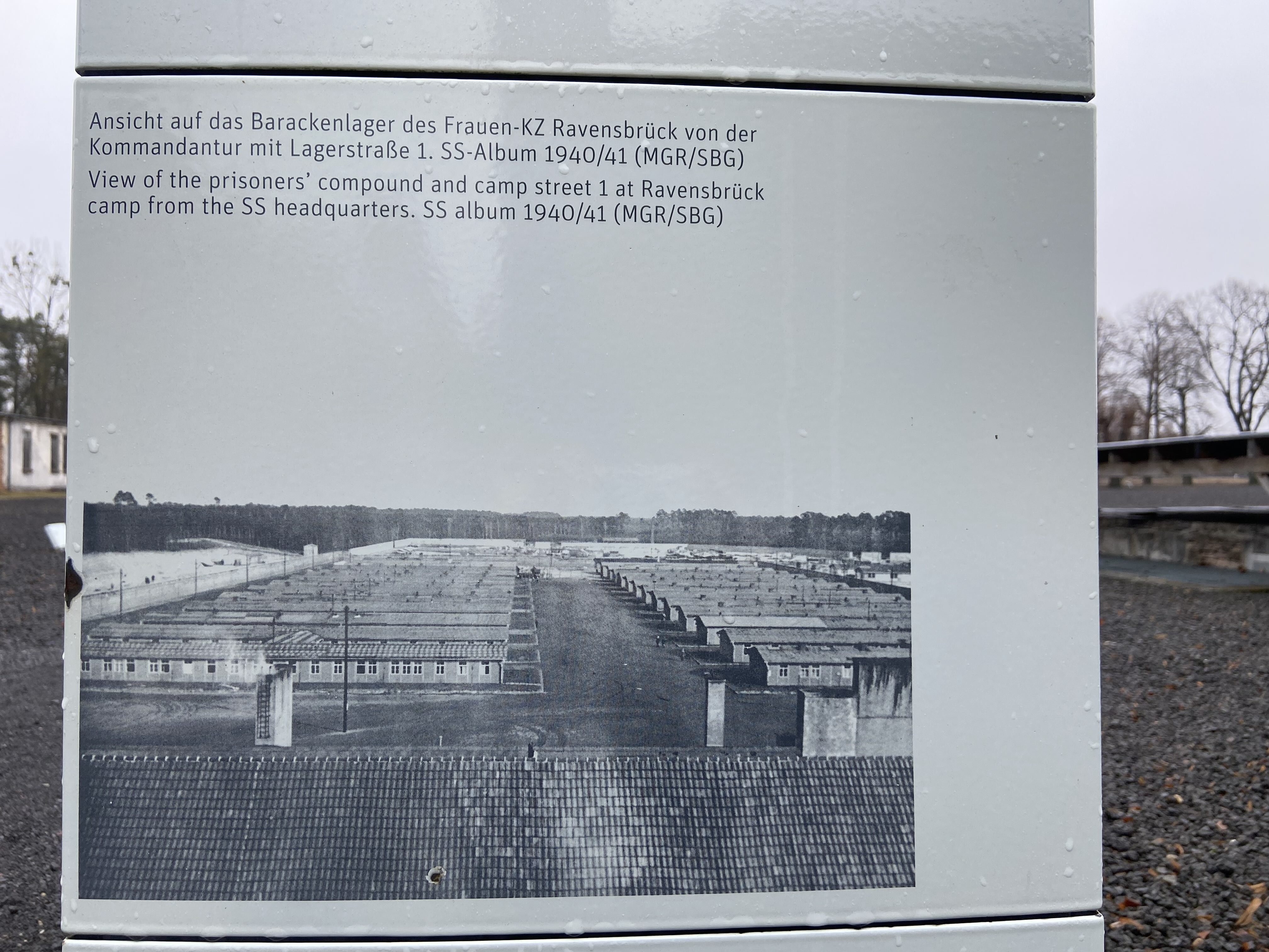 [Photo 3] The inmates’ barracks at Ravensbrück. Photographed by the SS in 1940/1941. The barrack buildings were burnt down after the war and only the site remains now.
