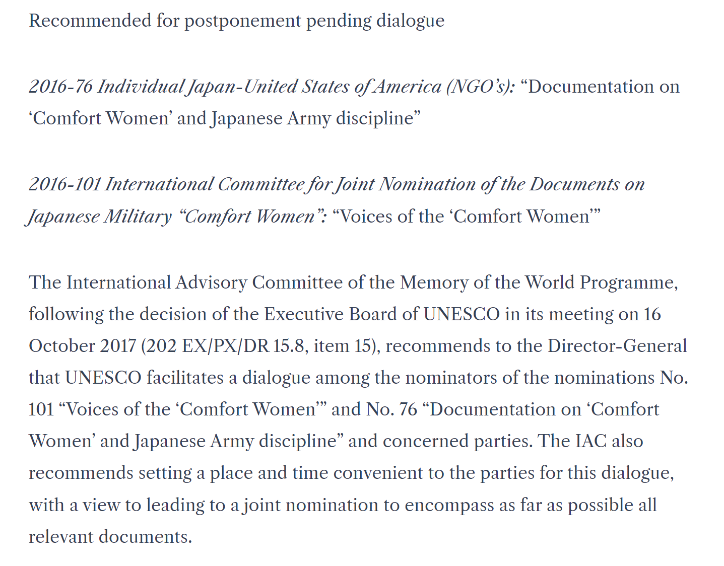 [Photo 1] The original UNESCO MoW decision document released in October 2017