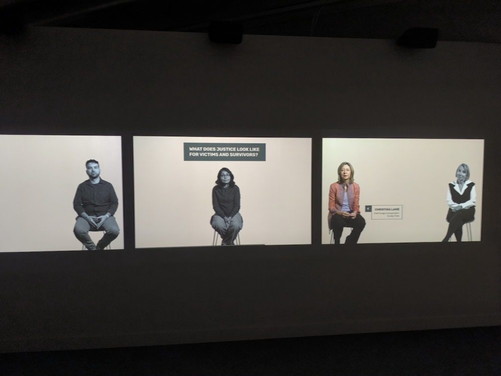 [Photo 3] The exhibition opens with a video featuring five experts discussing sexual violence in conflict (Photo courtesy of Nikolai Johnsen).