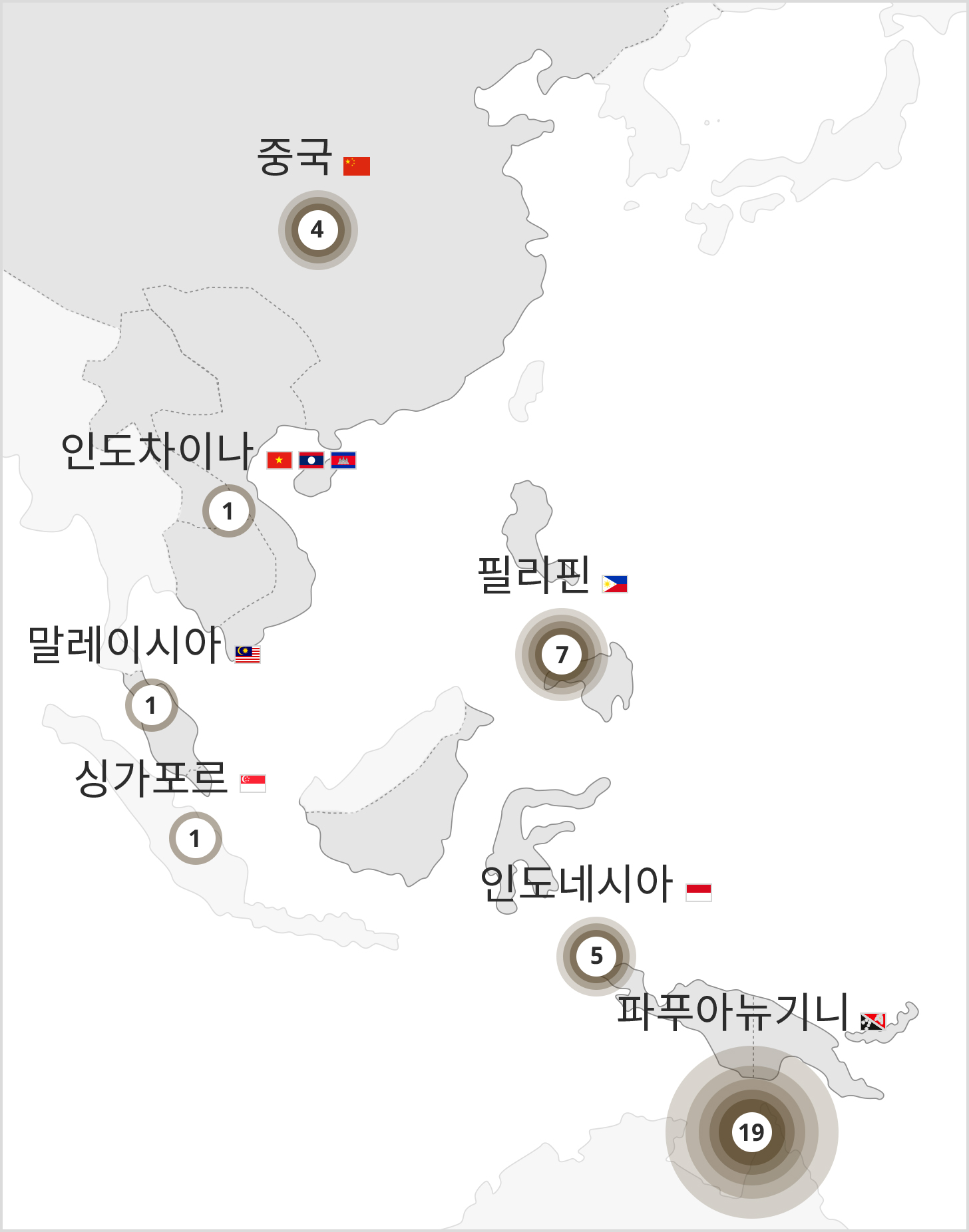 연합군번역통역부(ATIS) 포로 심문보고서에 언급된 지역과 빈도수 