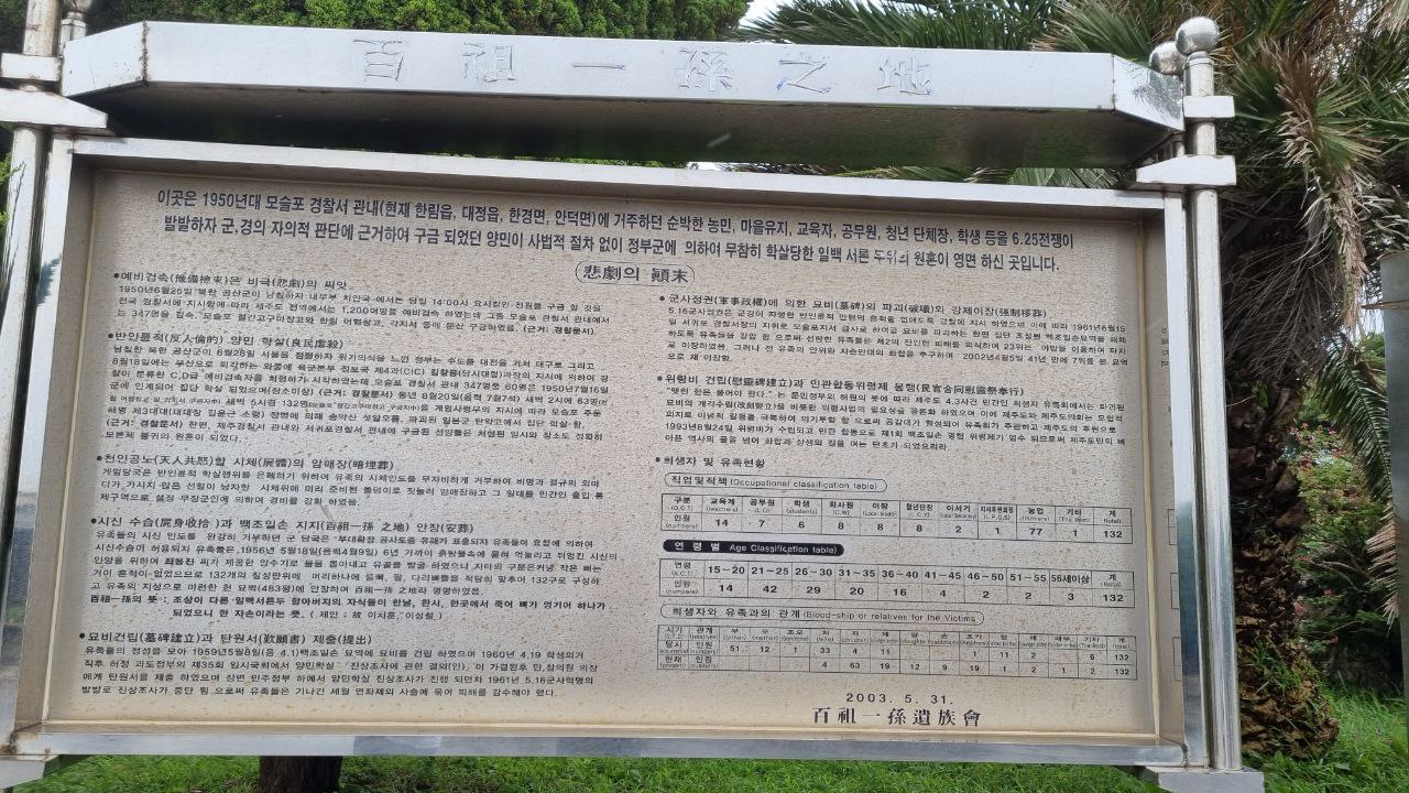 백조일손지묘 안내문 ⓒ제주평화나비 박소연