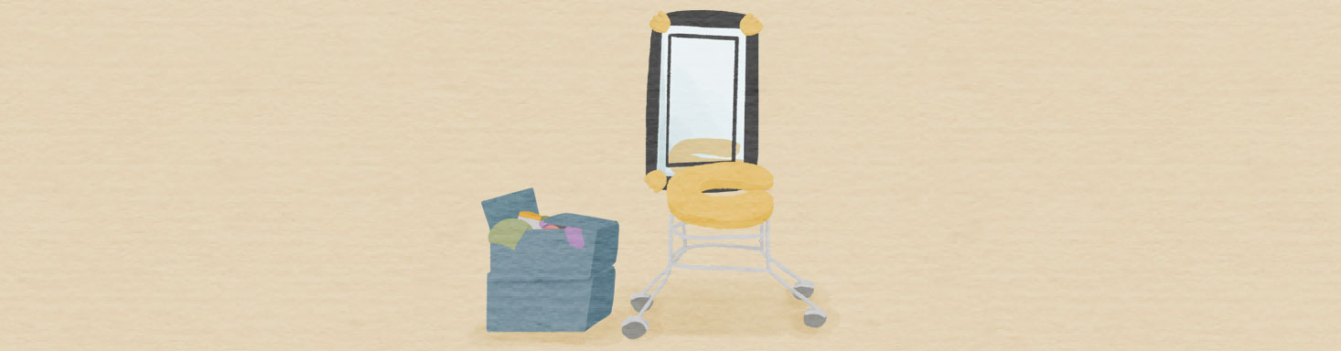 Illustration of Park Ok-sun's full-length mirror and walker ⓒBaik Jung-mi